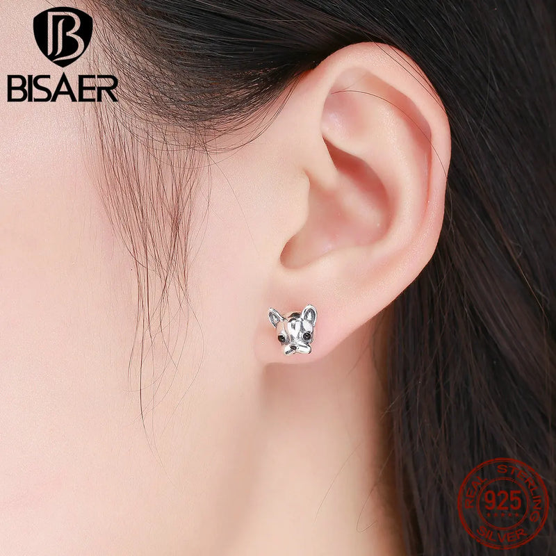 Sterling Silver French Bulldog Stud Earrings for Women