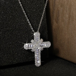 Hip Hop/Rock Jewelry 925 Silver Zircon Jesus Pendant Chain Necklace