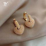 Celebrity Style Sweet Pearl Peach Heart Love Dangle Earrings