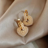 Celebrity Style Sweet Pearl Peach Heart Love Dangle Earrings
