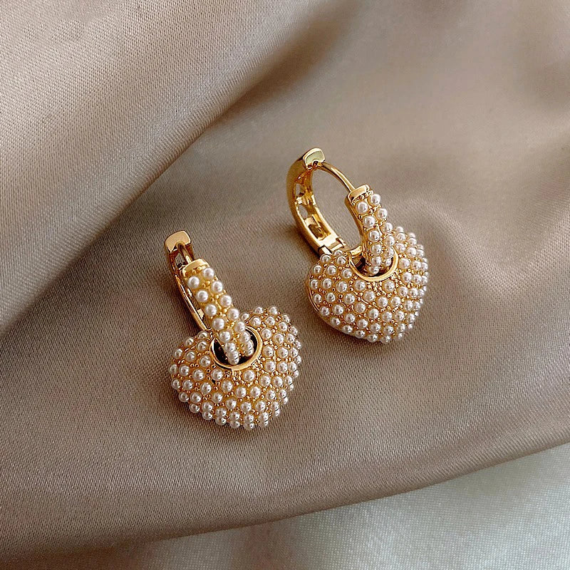 Celebrity Style Sweet Pearl Peach Heart Love Dangle Earrings