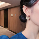 Celebrity Style Sweet Pearl Peach Heart Love Dangle Earrings