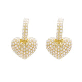 Celebrity Style Sweet Pearl Peach Heart Love Dangle Earrings
