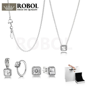925 Sterling Silver Jewelry Set - Pendant Earrings Ring Necklace