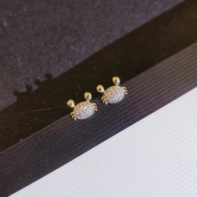 Small Crab Diamond Stud Earring 18K Zircon Gift Jewelry