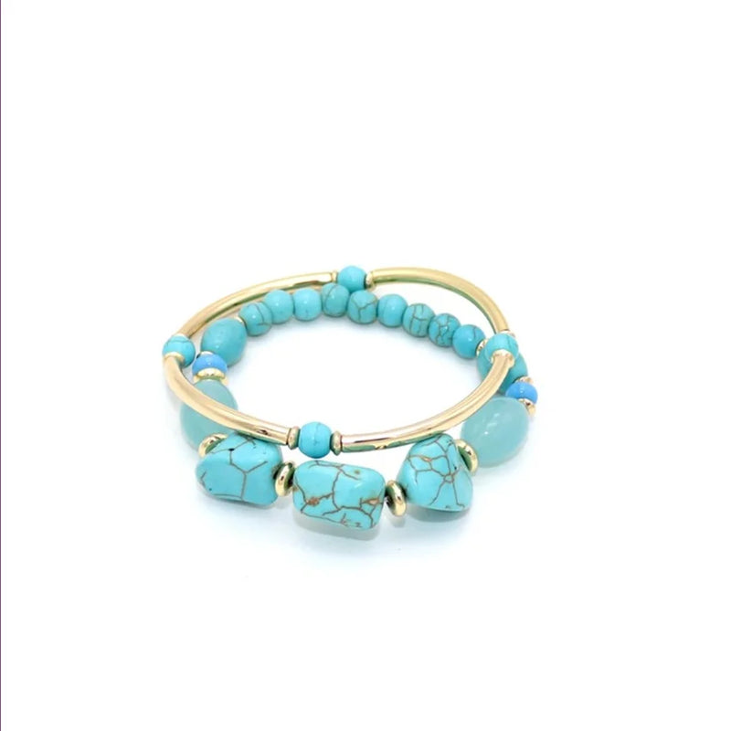Yellow Green Turquoises Stone Bracelet Ethnic Style Jewelry