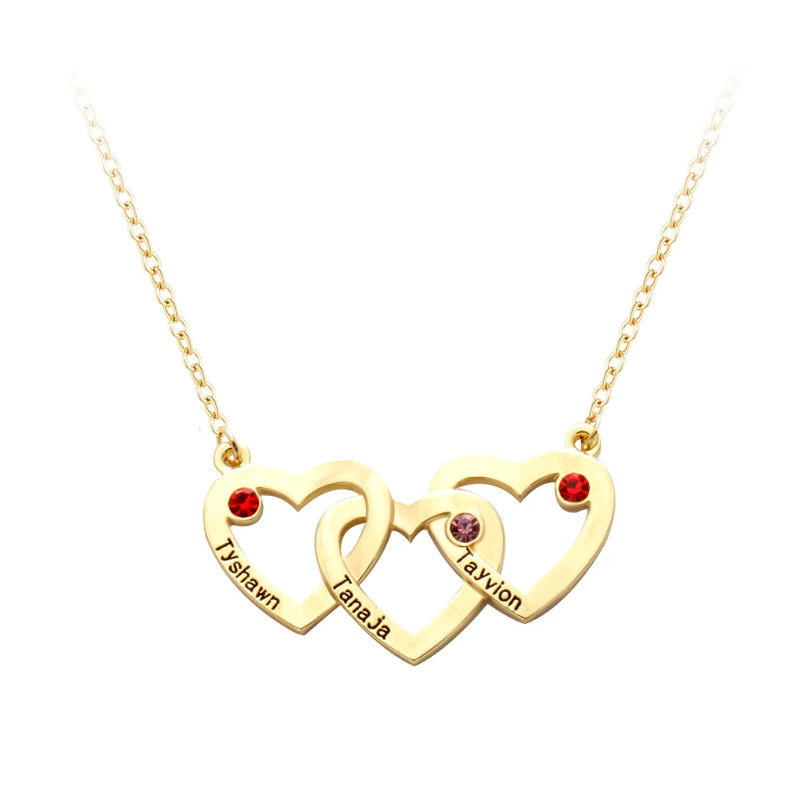 Alloy Three-Heart Necklace Dec. Stone Engraved Name Pendant
