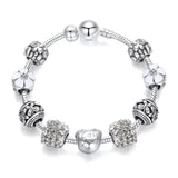 Silver Flower Beads Charm Bracelet Pink Bangle