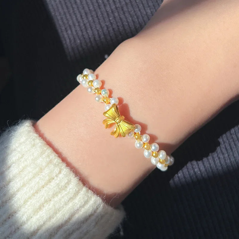 Princess Bow Tie Bracelet Girl Pearl Hand String Woven Hand Rope Bracelet