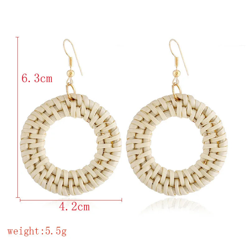 Ethnic Style Rattan Earrings Hand-woven Retro Exaggerated Bamboo Earrings