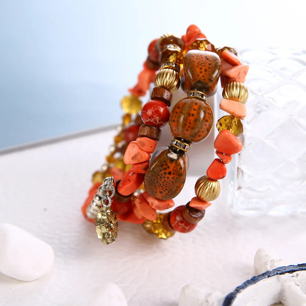 National Style Beaded Stone Bracelet for Men and Women