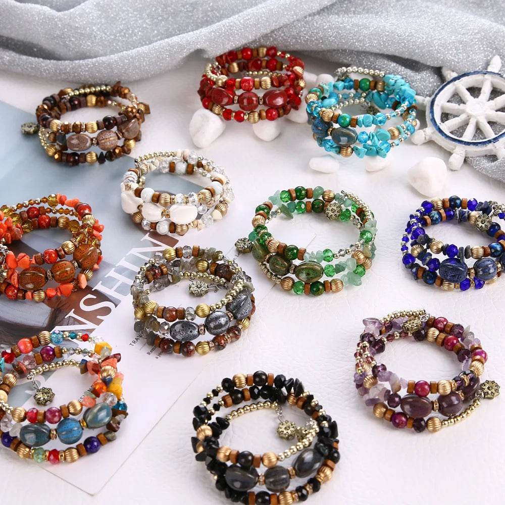National Style Beaded Stone Bracelet for Men and Women