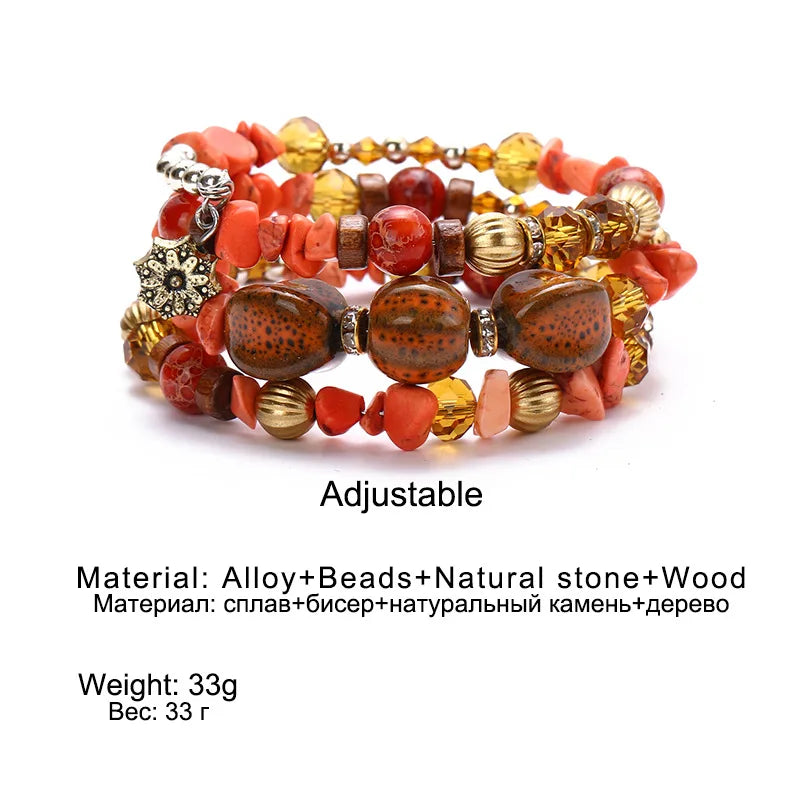 National Style Beaded Stone Bracelet for Men and Women