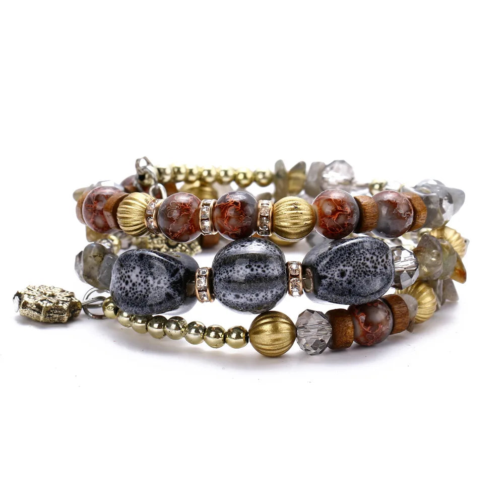 National Style Beaded Stone Bracelet for Men and Women
