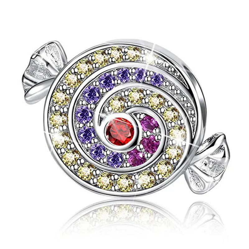 S925 Fine Silver Diamond Lollipop Beads DIY Sterling Silver Charm Beads