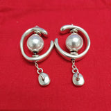 925 Silver Pearl Circle Pin Stud Earrings