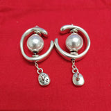 925 Silver Pearl Circle Pin Stud Earrings