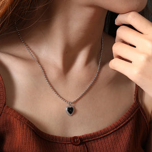 Sterling Silver 925 Agate Heart Charm Necklace for Women