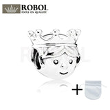 925 Sterling Silver Noble Prince Crown Charm Beaded Jewelry