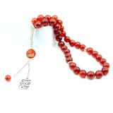 Natural Agate Gemstone Beads Rosary Muslim Misbaha Red Bracelet Pendant Box