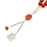 Natural Agate Gemstone Beads Rosary Muslim Misbaha Red Bracelet Pendant Box