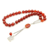 Natural Agate Gemstone Beads Rosary Muslim Misbaha Red Bracelet Pendant Box