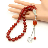 Natural Agate Gemstone Beads Rosary Muslim Misbaha Red Bracelet Pendant Box