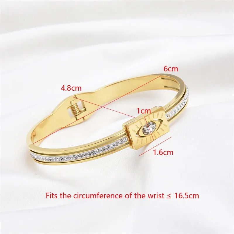 Zircon Evil Eye Bangle Bracelet Women Vintage Wrist Jewelry