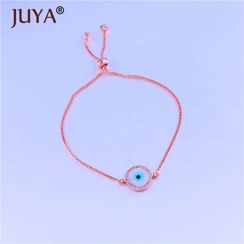 Round Shell Evil Eye Charm Chain Lucky Bracelets For Women Ladies Jewelry