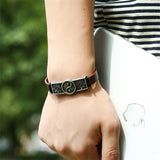 Vintage Leather Bracelet with Chinese Gossip Mirror
