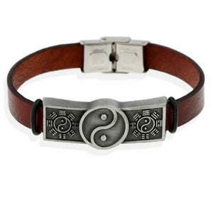Vintage Leather Bracelet with Chinese Gossip Mirror