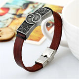 Vintage Leather Bracelet with Chinese Gossip Mirror