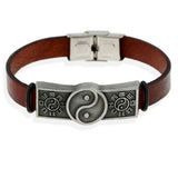 Vintage Leather Bracelet with Chinese Gossip Mirror