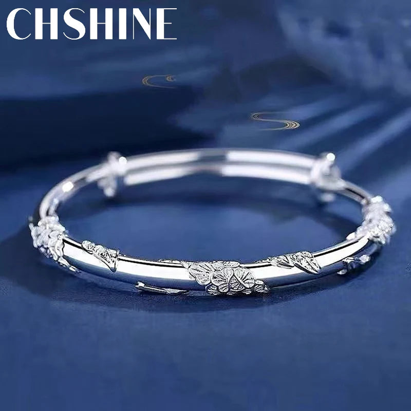 925 Silver Blooming Flowers Bracelet Bangle for Women