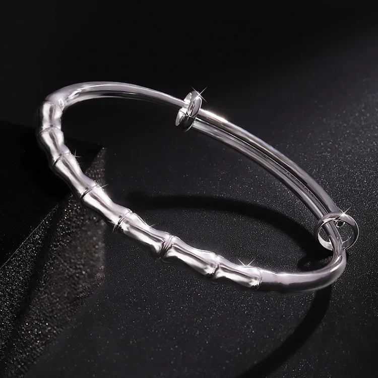 925 Silver Vintage Bamboo Bracelet Bangle Wedding Jewelry