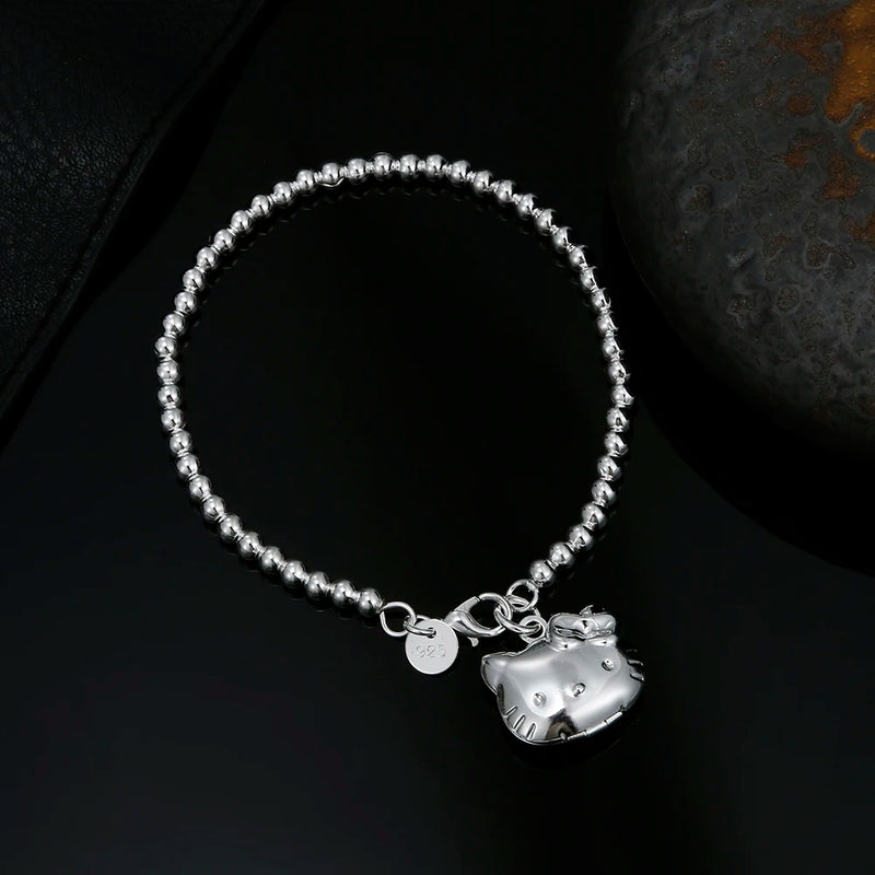 925 Silver Kitty Cat Bracelet for Women - Party Wedding Jewelry