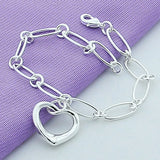 925 Silver Heart Chain Bracelet Wedding Jewelry
