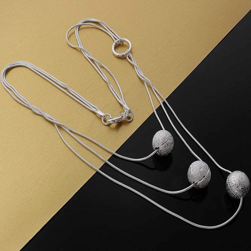 925 Sterling Silver Frosted Beads Pendant Necklace for Women