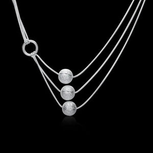 925 Sterling Silver Frosted Beads Pendant Necklace for Women