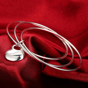 925 Sterling Silver Heart Bangle Bracelet for Women Party Jewelry