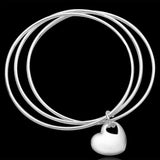 925 Sterling Silver Heart Bangle Bracelet for Women Party Jewelry