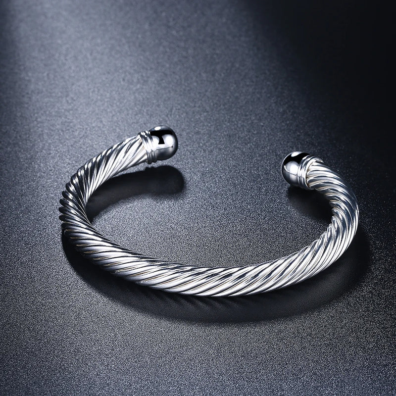 Twisted Wire Bangle 925 Silver Cuff Bracelet for Women