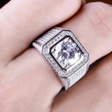 Sterling Silver Crystal Rings for Men Wedding Party Jewelry