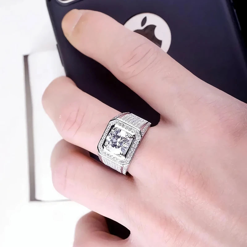 Sterling Silver Crystal Rings for Men Wedding Party Jewelry