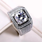 Sterling Silver Crystal Rings for Men Wedding Party Jewelry