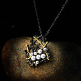 Geometric Net Red Pearl Pendant Necklace for Women