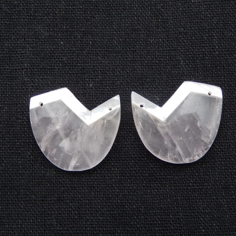 Rose Quartz Earrings, Handmade Jewelry Beads, DIY Supply 26x24x6mm