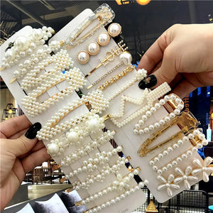 Pearl Hairpin Set Retro Hand Clip Kids Metal Clip