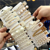 Pearl Hairpin Set Retro Hand Clip Kids Metal Clip