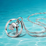Women's Zircon Necklace 925 Sterling Silver Dolphins Pendant